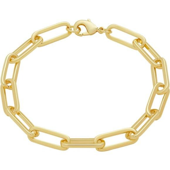 14k Gold Plated Chunky Chain Link Bracelet Paperclip Style Jewelry Gift Women - Picture 1 of 4